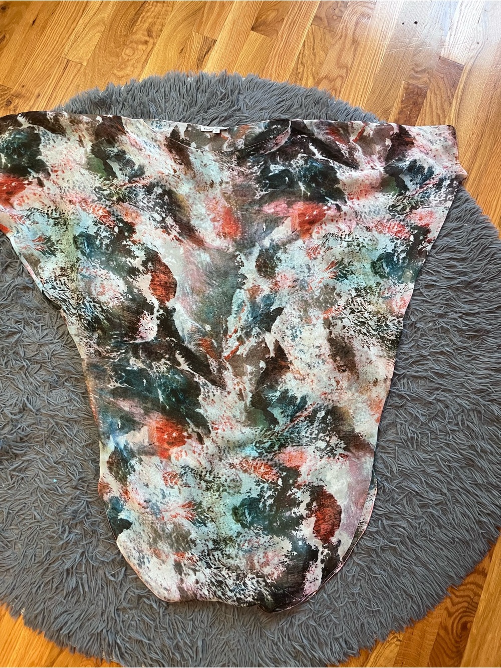 Courtney Washington Abstract Print Blouse Top in Teal Rust & White Size M